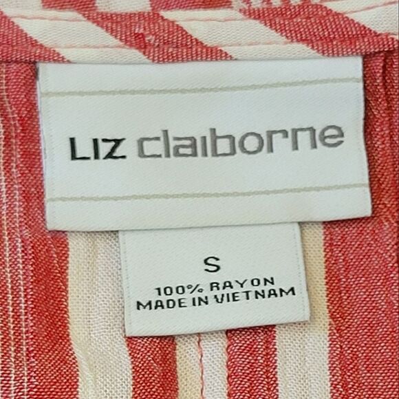 Liz Claiborne Red & White Striped V-neck Cap Sleeve Button Down Blouse Size S - Picture 6 of 7